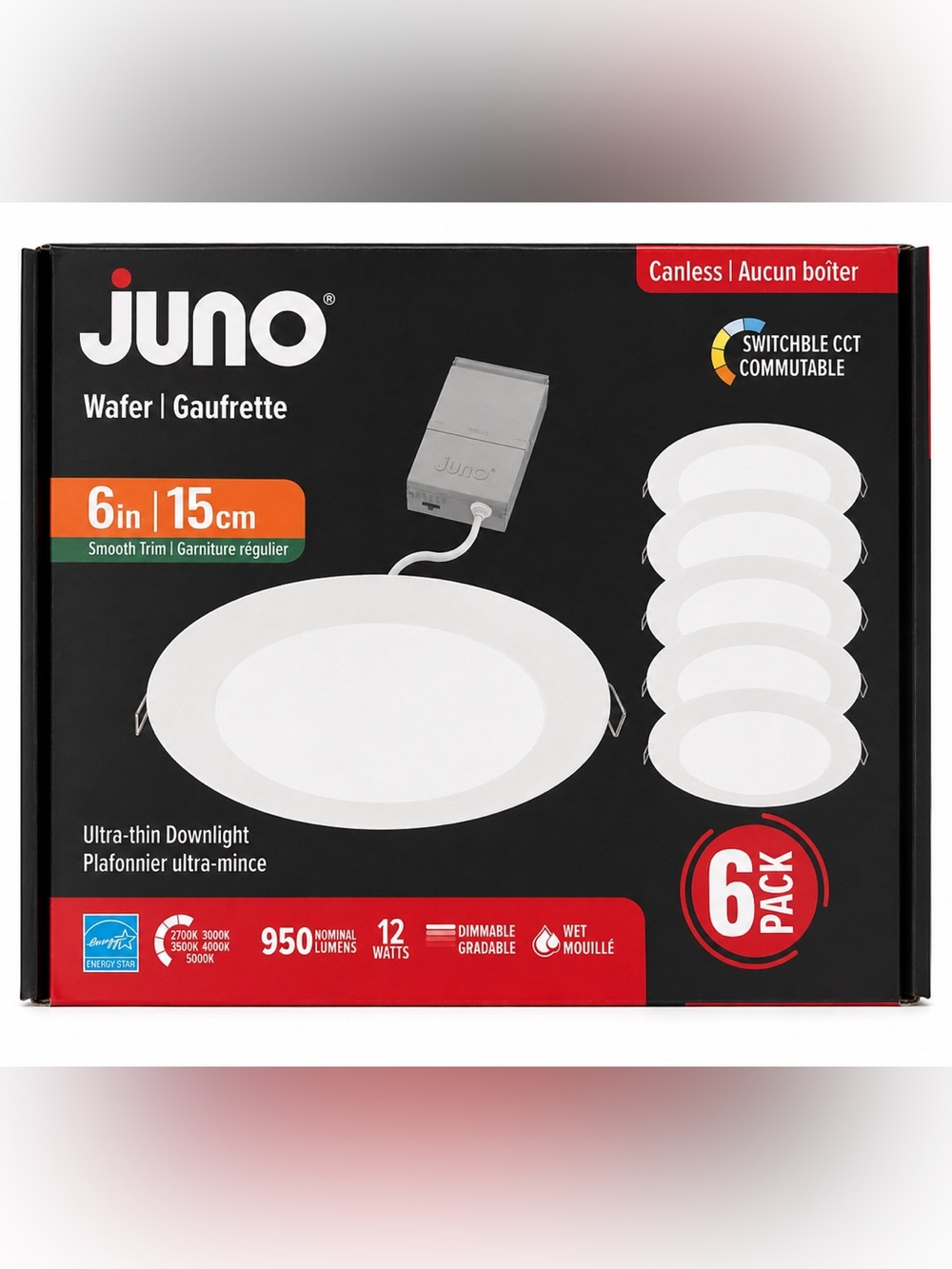 Juno 6in White Wafer Ultra-Thin Downlight - 6 Pack